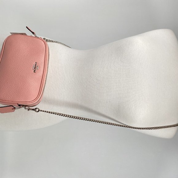 COACH - CROSSBODY POUCH CAMERA BAG IN PEBBLED PINK LEATHER - NEW - Picture 4 of 11